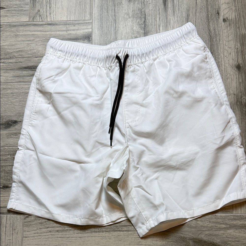White Swim Shorts with Black Drawstring Size Small